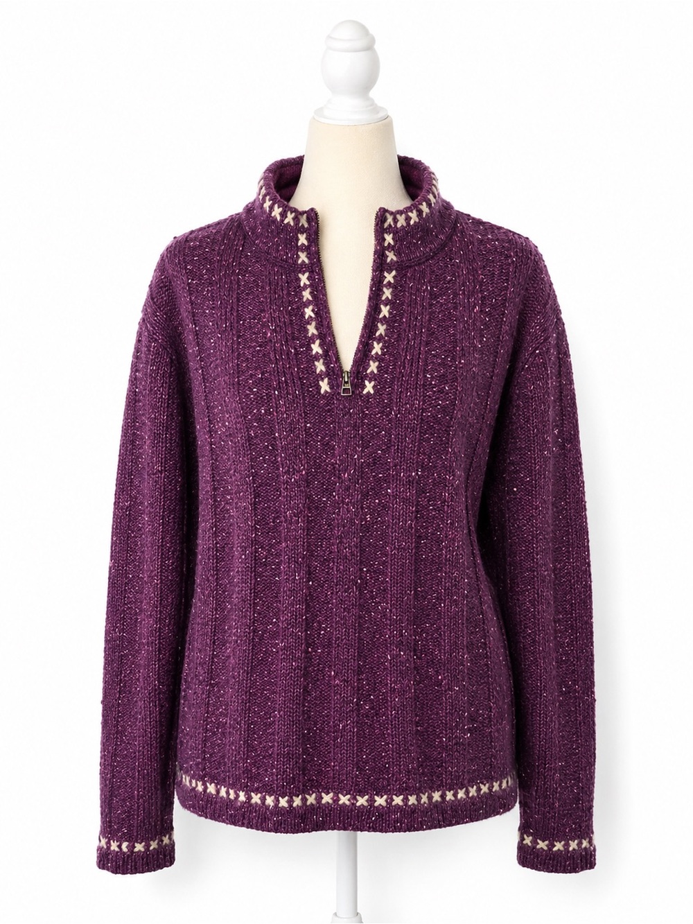 Woolrich Quarter Zip Sweater Purple Speckled Knit Pullover Womens XL